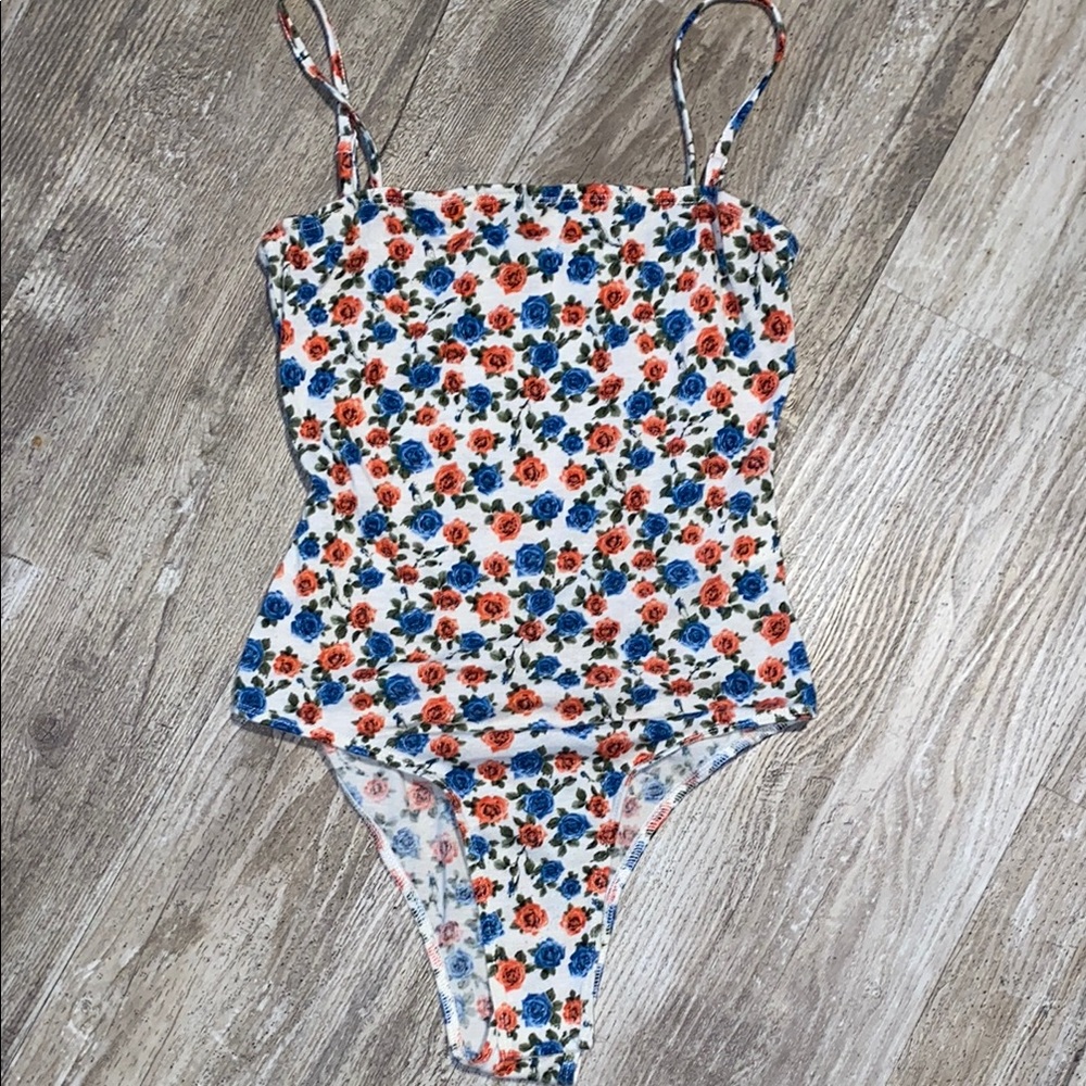 SHEIN Floral Bodysuit in Blue and Red